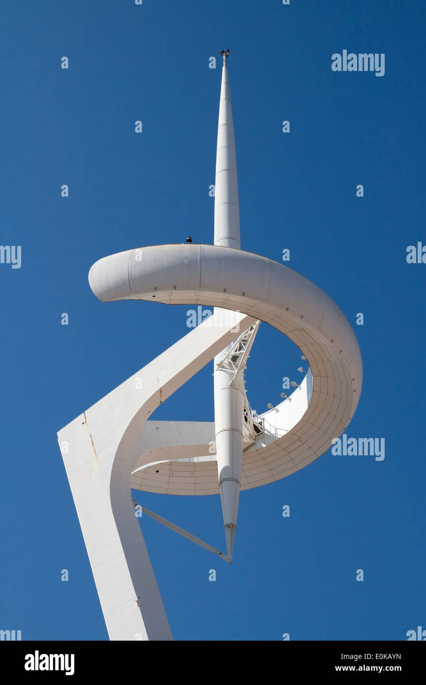 Parte superiore del Montjuic Torre di Comunicazione Barcellona. Foto Stock