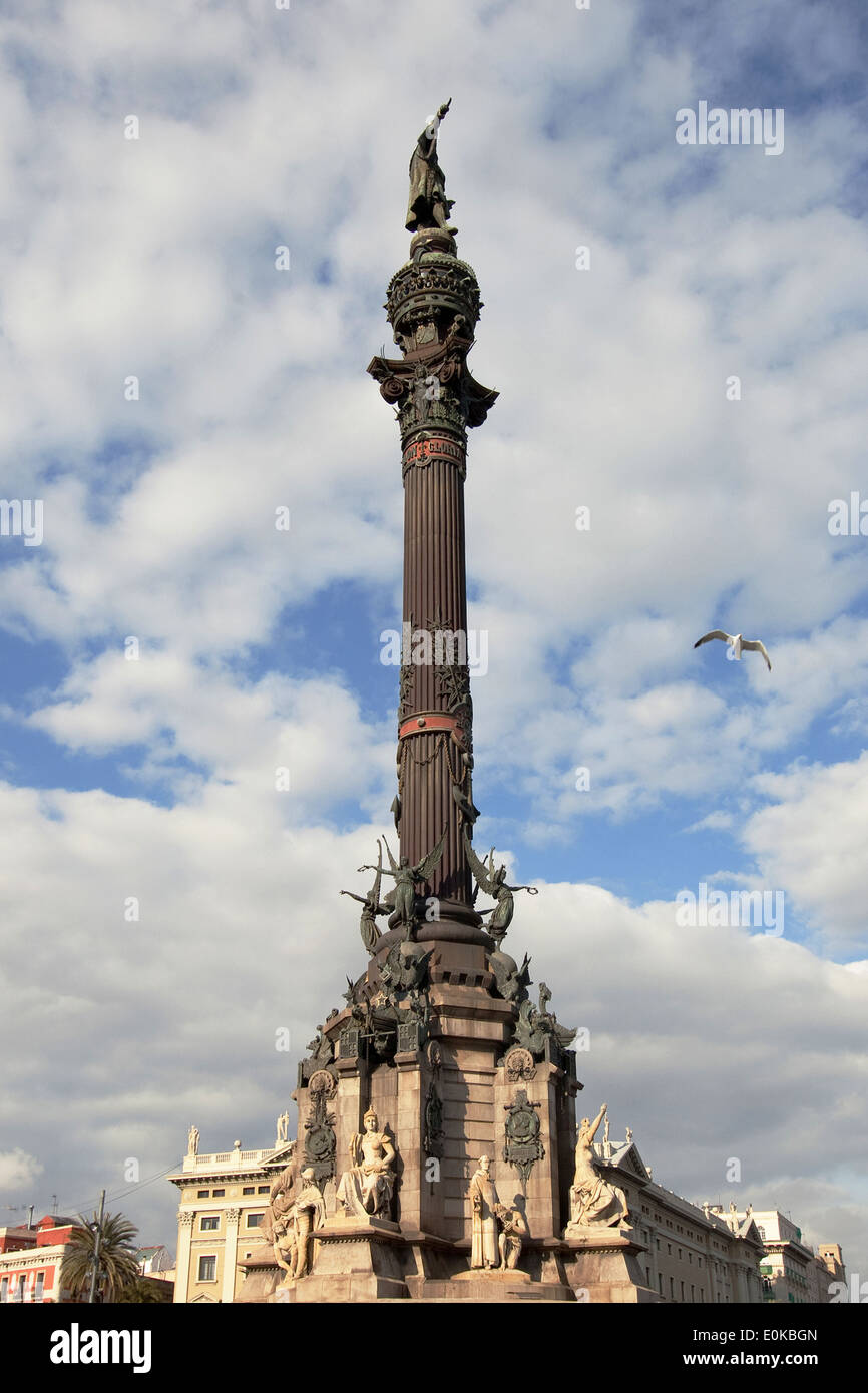 Monumento a Colombo a Barcellona, in Catalogna. Foto Stock