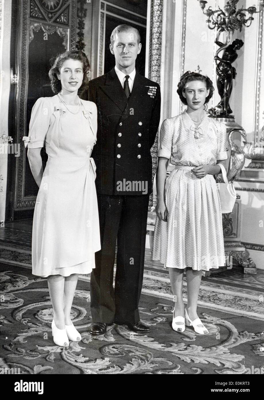 Elizabeth II, il principe Filippo e la principessa Margaret Foto Stock