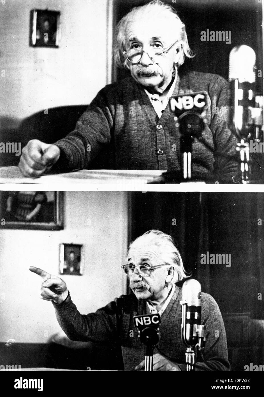 Il Professor Albert Einstein durante la sua intervista contro la bomba ad idrogeno Foto Stock