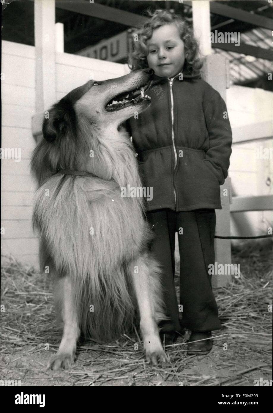 Mar 08, 1953 - Dog Show si apre a Parigi: un Collie e il suo padrone a un cane mostra che si è aperta a Parigi questa mattina. Foto Stock