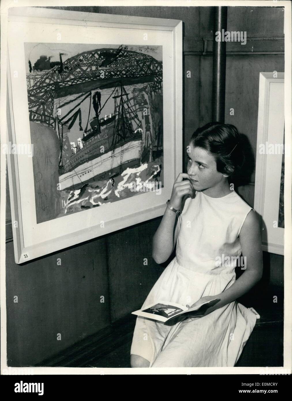 Sett. 09, 1954 - mostra ai bambini di arte. Uno dei dipinti: una anteprima di stampa era inferno questa mattina presso il Regio Istituto gallerie, London - della Mostra Nazionale di Arte per i ragazzi - che si apre domani. Mostra fotografica di Gillian McCartney (10) di Horley - interessati in allegato n. 35 - intitolato ''Mooring'' da Anthony Larkham di Bristol - presso la mostra questa mattina. Foto Stock