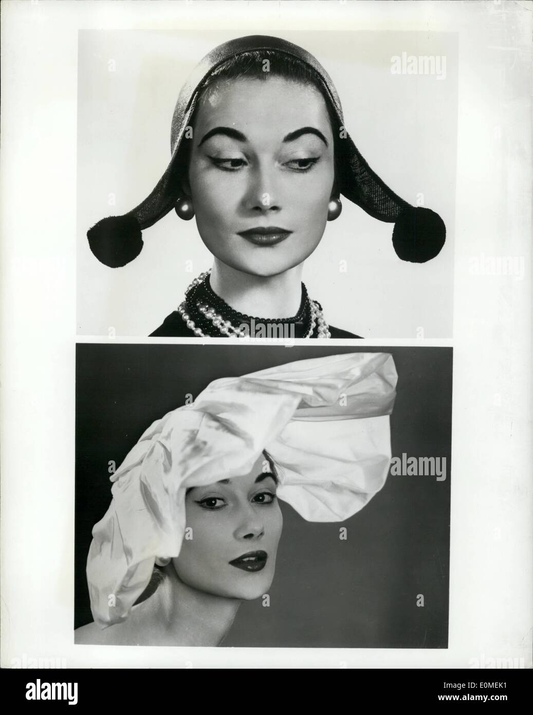 Febbraio 02, 1955 - Primavera è un business inebriante: cappelli ispirati dall'olandese di cofani e gli altri con enormi raccolte taffets trabocca che Foto Stock
