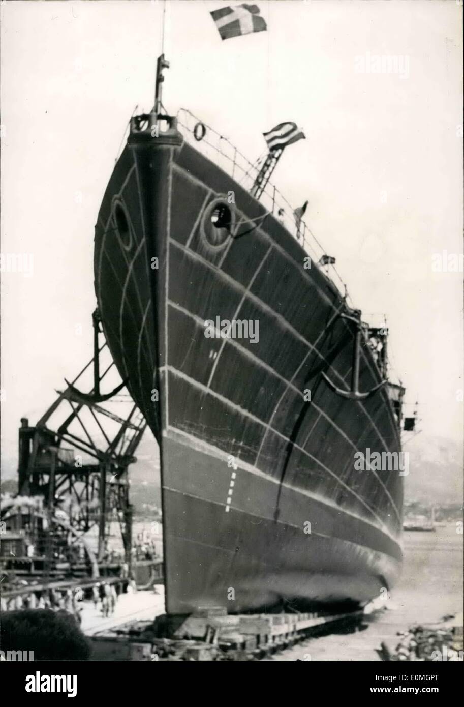 Maggio 05, 1955 - NUOVO ESCORTER PER LA MARINA FRANCESE LA NUOVA NAVE ESCORT ''E 10'' costruito come , PARTE DI OFF-SHORE di programma che viene avviato nel cantiere navale di Tolone. Foto Stock