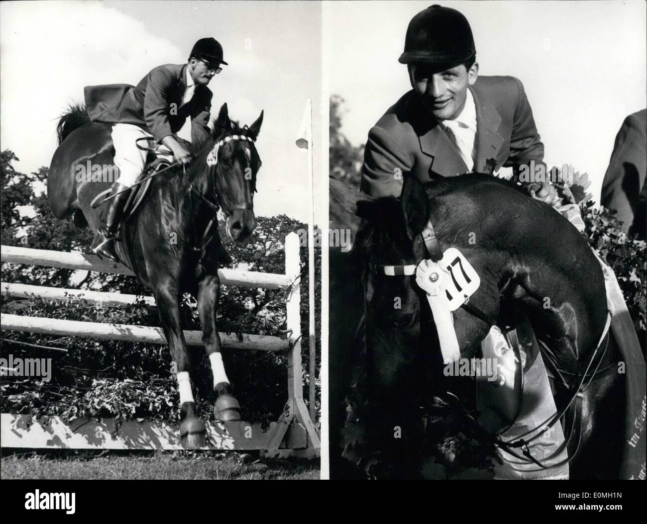 Lug. 07, 1955 - World-Champion H.G. Winkler... è stato il vincitore del Derby tedesco a Amburgo. La foto mostra: sinistra saltando su Ska Foto Stock