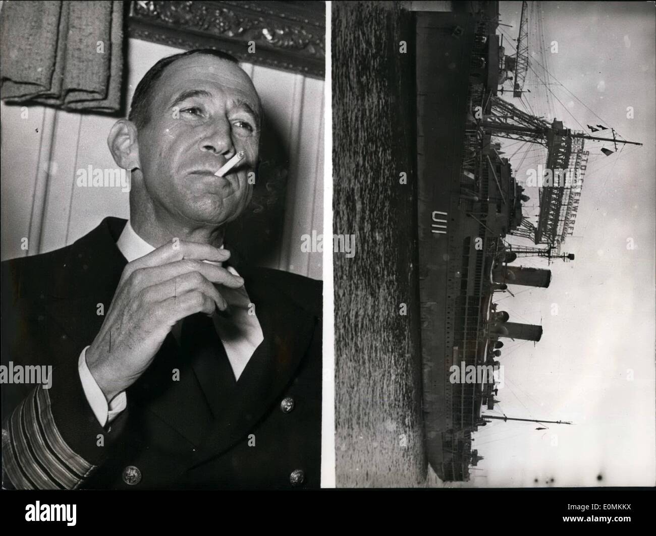 Nov. 11, 1955 - La notizia di un colpo di stato militare in Brasile non è stato emozionante per il comandante del 6940 BRT nave formazione 'Duque de Caxias,'' (Nuovo, del Brasile), capitano Luiz Teixeira Martins, il colpo di stato rovesciato presidente Coimbra da Luz. Il brasiliano della nave fece un cordiale v Foto Stock