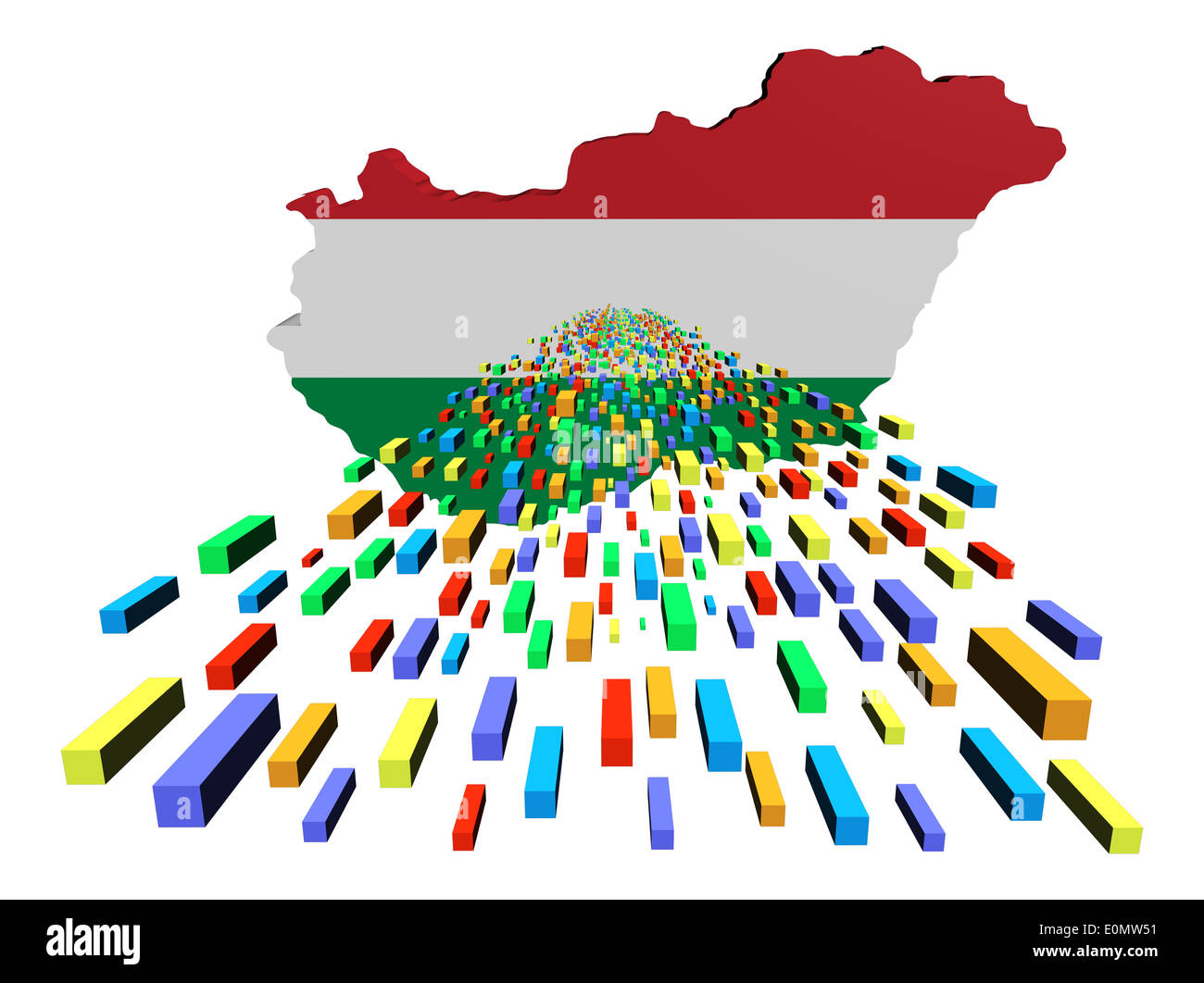 Mappa di Ungheria bandiera con contenitori illustrazione Foto Stock