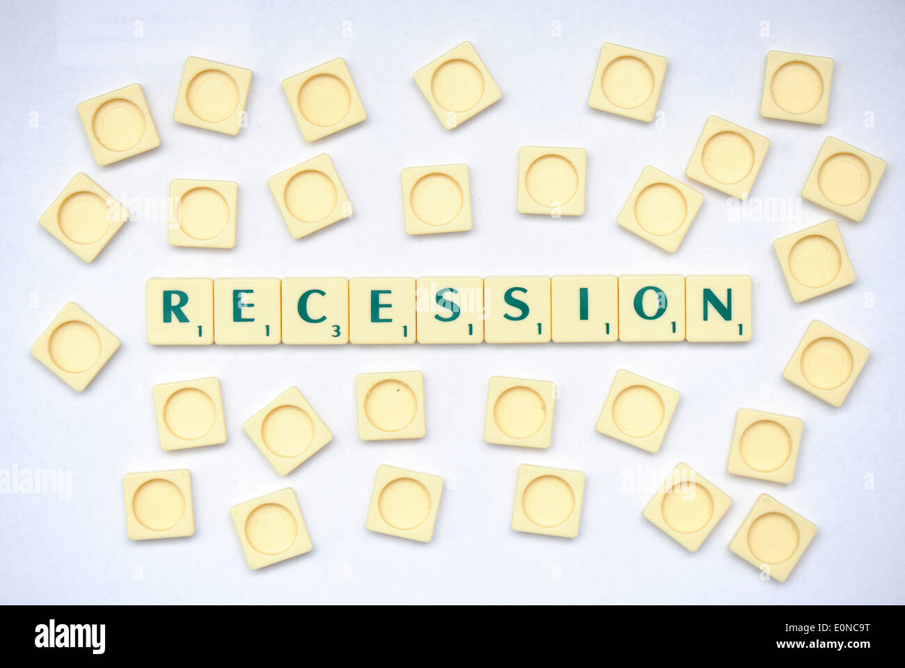 Piastrelle Scrabble la lettura delle parole di recessione Foto Stock