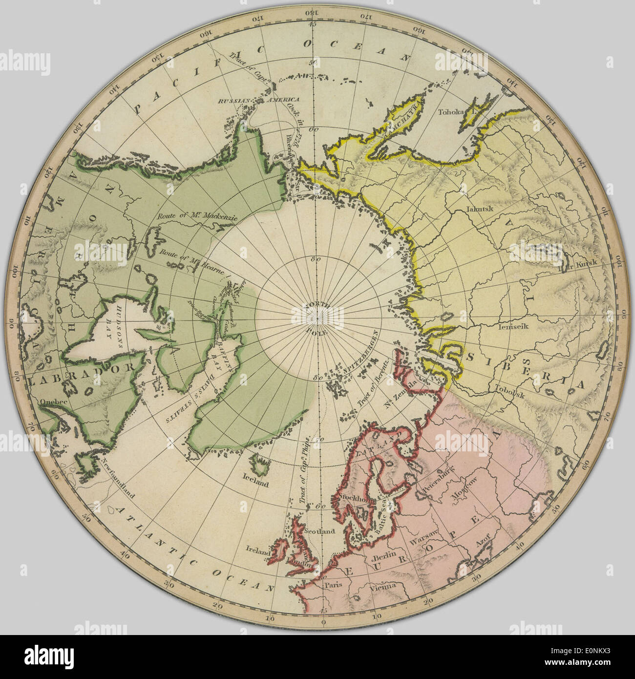 Mappa dell'emisfero settentrionale Foto Stock