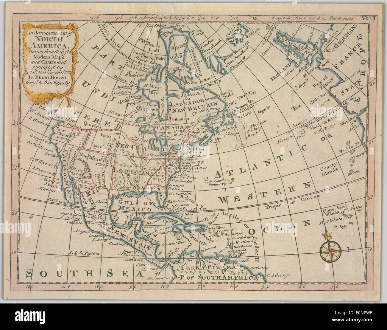 Una mappa storica del Nord America, accuratamente disegnata da mappe moderne e carte del tempo, e regolata da dati osservativi. Questa mappa riflette la conoscenza geografica e di navigazione della sua epoca. Foto Stock