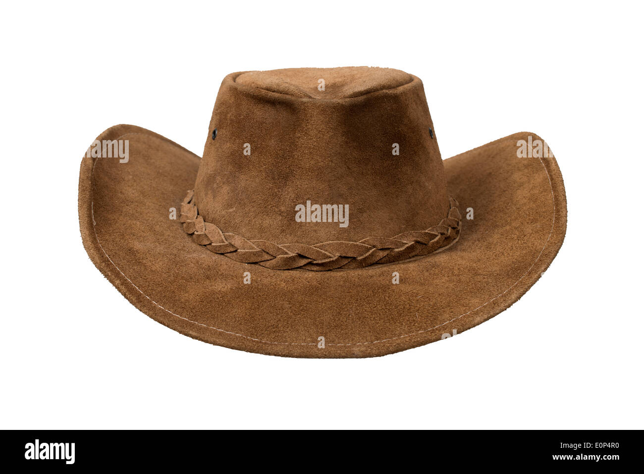 Cowboy marrone cappello in cuoio isolato su bianco con tracciato di ritaglio Foto Stock