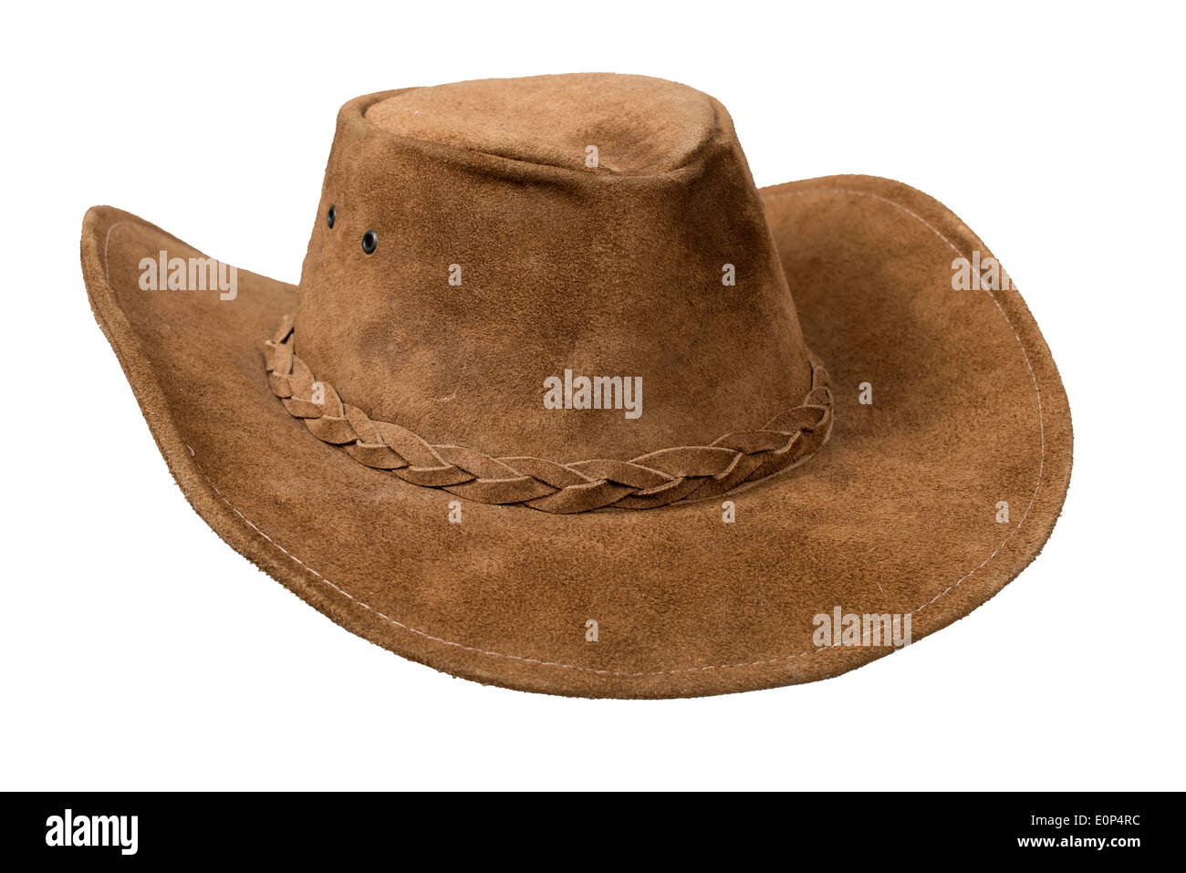 Cowboy marrone cappello in cuoio isolato su bianco con tracciato di ritaglio Foto Stock