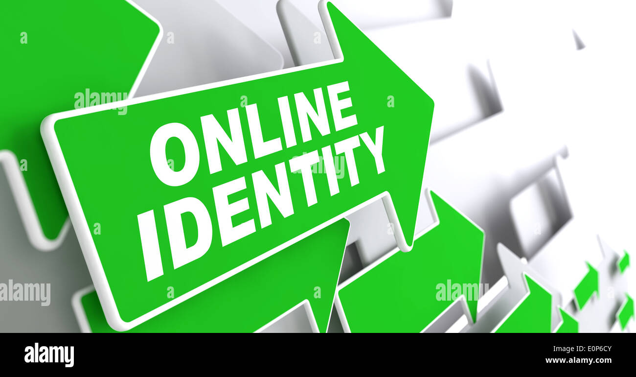Identità online su Verde segno di direzione - la freccia. Foto Stock