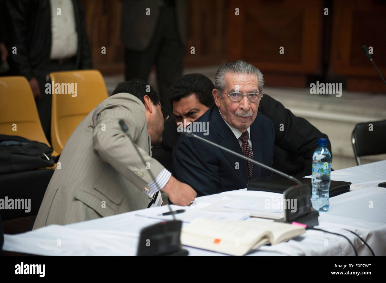 Ex-Guatemalan dittatore Rios Montt va in prova per genocidio, Città del Guatemala, Guatemala. Foto Stock