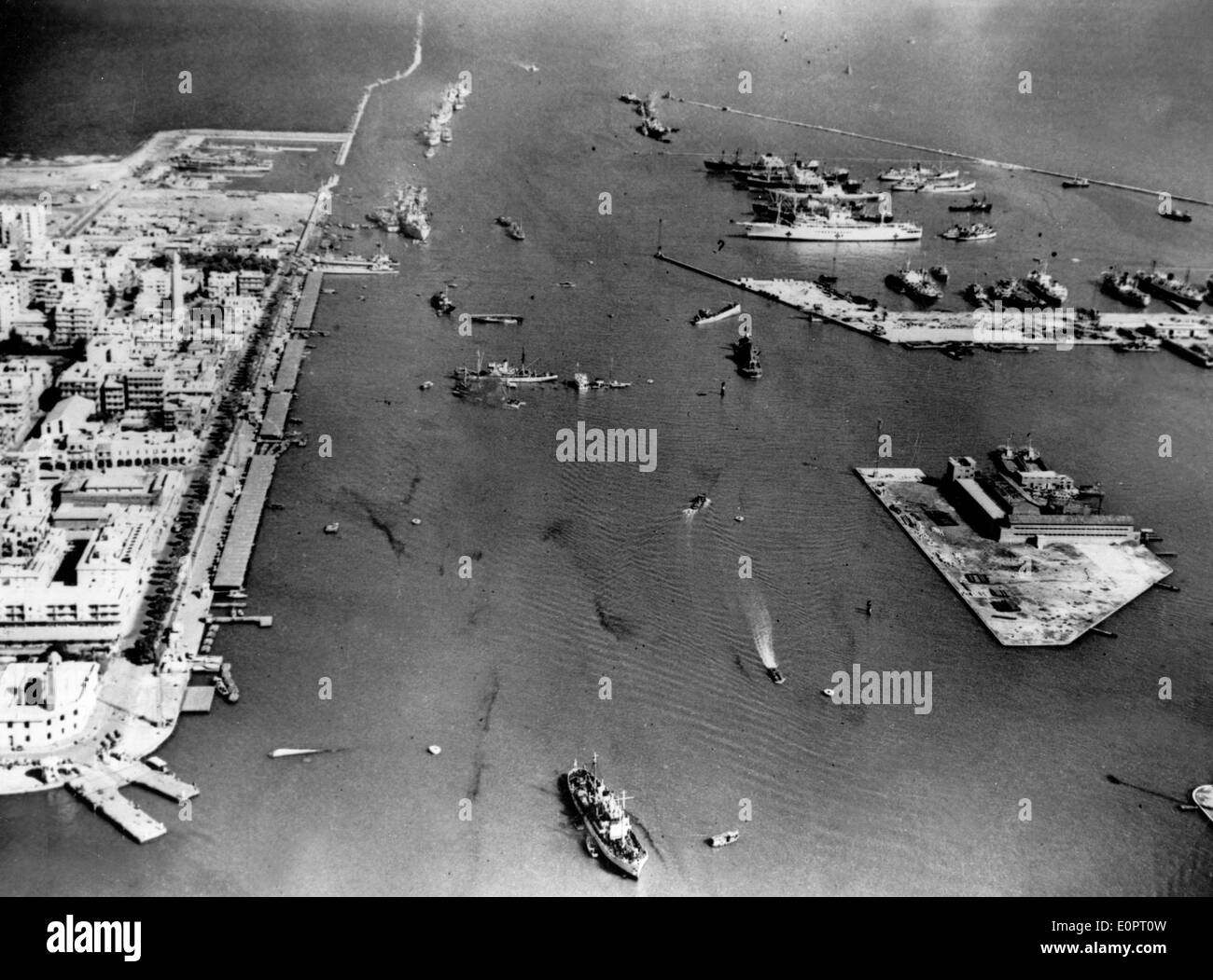Vista aerea del canale di Suez durante la crisi di Suez Foto Stock