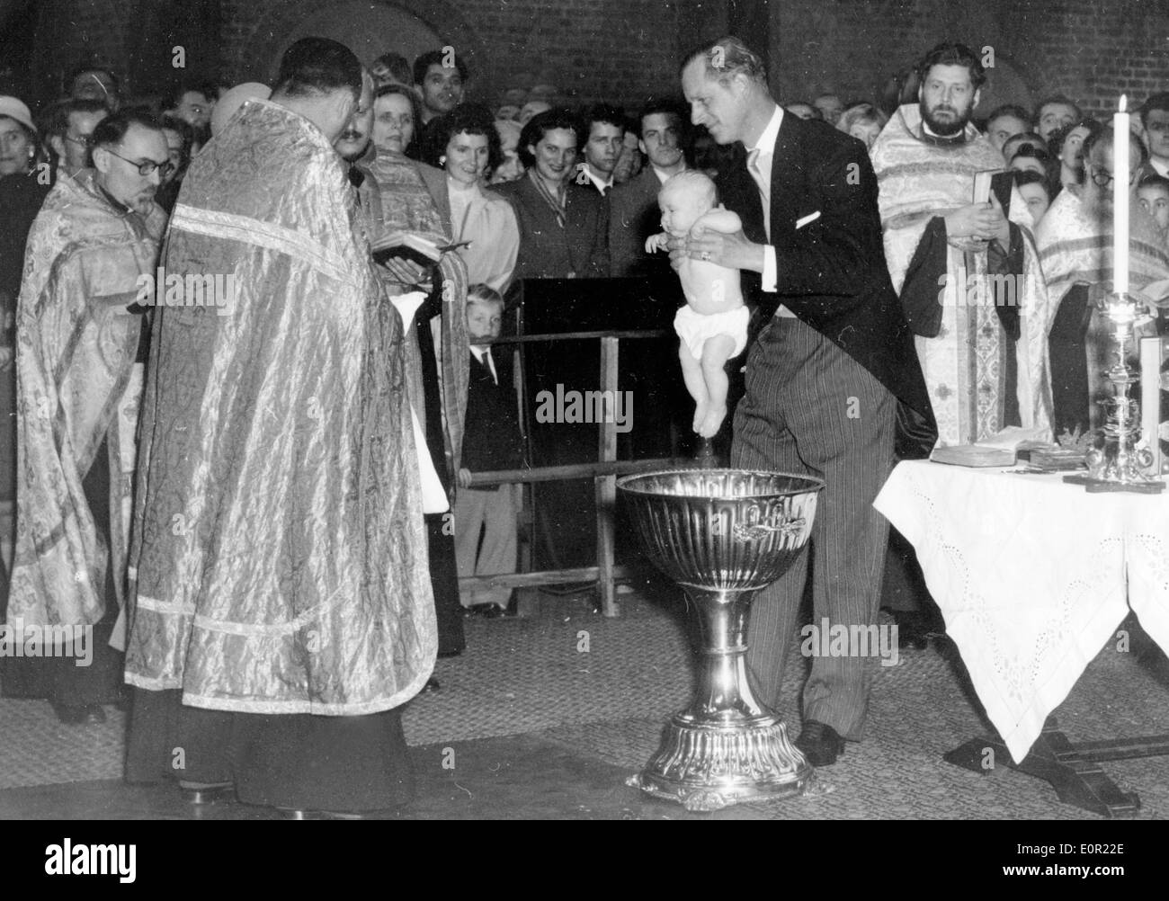 Il principe Filippo assiste il Battesimo della Principessa Maria Foto Stock