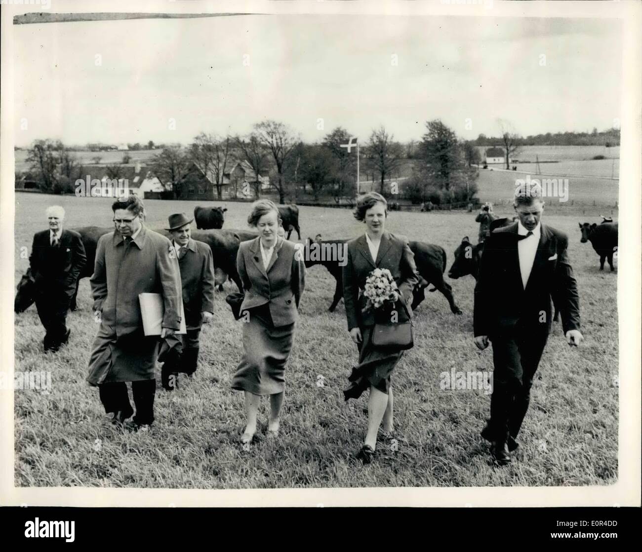 Febbraio 02, 1958 - Principessa Margrethe visiti il suo compleanno - Agriturismo regalo: il danese erede apparenti, Principessa Margrethe, che hanno ricevuto un Foto Stock