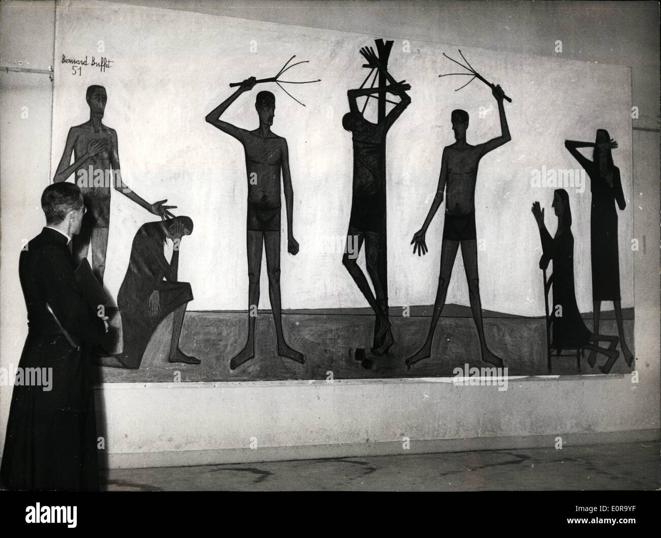 Sett. 09, 1958 - Arte Religiosa mostra apre a Parigi; ''fustigazione'' una foto da Bernard Buffet mostrato all'arte religiosa ora mostra che si terrà presso il Museo di Arte Moderna di Parigi. Foto Stock