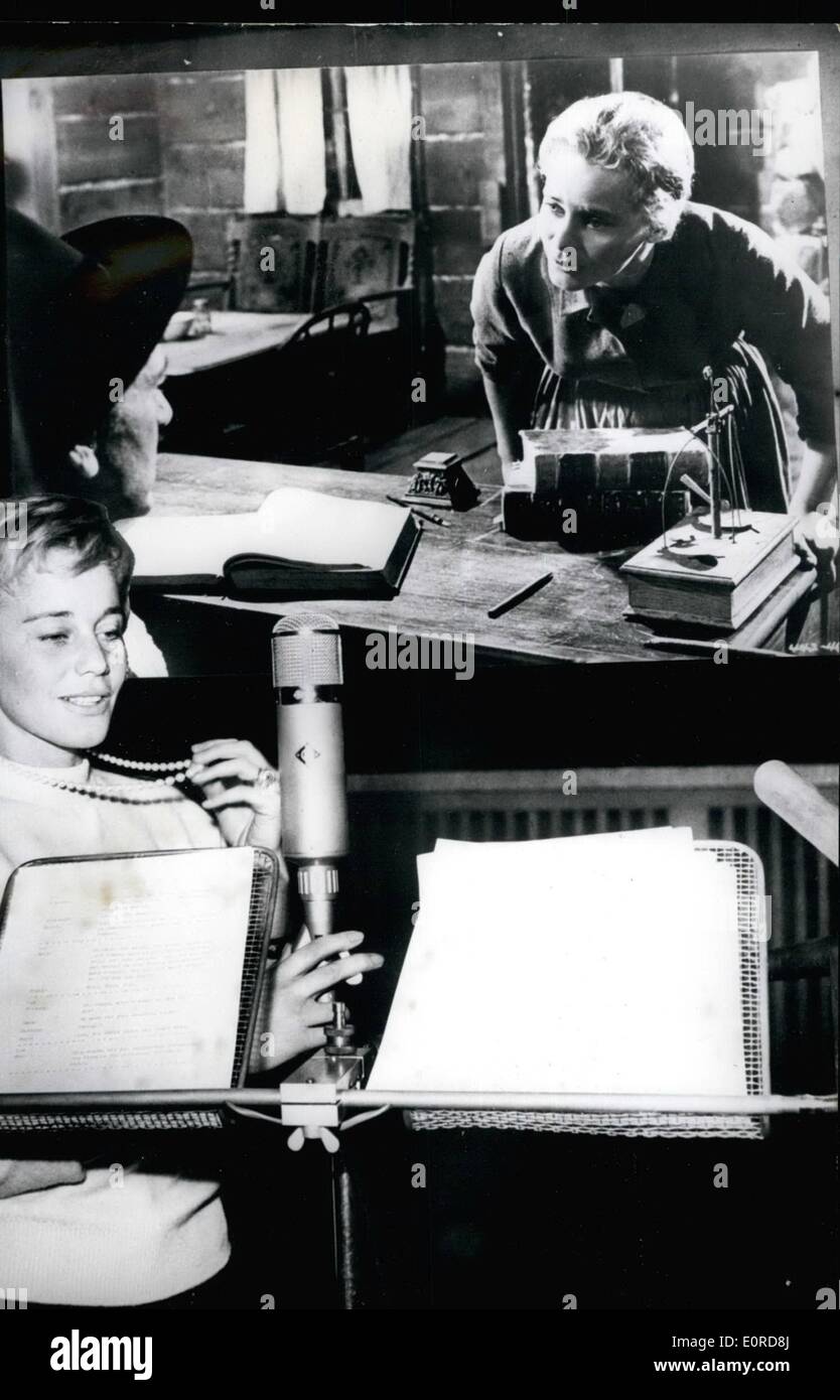Febbraio 02, 1959 - Maria Schell sincronizza: lei stessa nel suo ultimo film americano ' vi Hanging tree", che sicuramente avrà le prestazioni in Germania in primavera. Oltre a Maria Schell Gary Cooper e Carl Malden stanno giocando il principale-parti. Mostra fotografica di Maria Schell sincronizzazione in Monaco di Baviera Riva-sutidos. Foto Stock