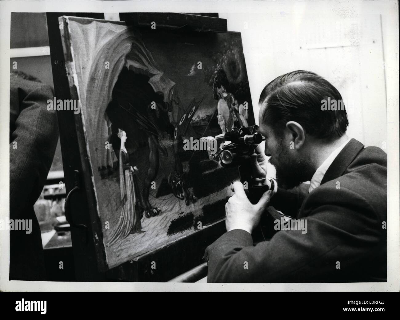 05 maggio 1959 - &pound;125.000 pagati dalla nazione per una pittura... ''St. Giorgio e il Drago'' - è da uccello? La somma di Foto Stock