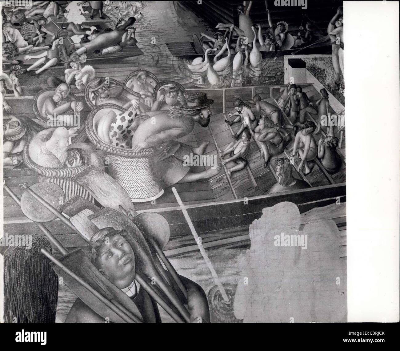 Nov. 16, 1959 - Sir Stanley Spencer R.A. - Muore. ''Cristo annuncia alla regata Cookham'' - incompiuto: Sir Stanley Spencer R.A. l'artista il cui lavoro ha creato molto polemica - è morto in ospedale a Taplow Bucks, inizio di ieri. Gran parte del suo lavoro, concezioni pittoriche di soggetto religioso lo ha portato entrambi molti elogi e critiche. La foto mostra uno dei dipinti incompiuto da Sir Stanley Spencer - presso il suo Studio Cookham - dal titolo ''Cristo predicando a regata Cookham'' che mostra Cristo in un cappello di paglia, e che si ritiene che potrebbe essere stata una delle sue opere più importanti. Foto Stock Nov. 16, 1959 - Sir Stanley Spencer R.A. - Muore. ''Cristo annuncia alla regata Cookham'' - incompiuto: Sir Stanley Spencer R.A. l'artista il cui lavoro ha creato molto polemica - è morto in ospedale a Taplow Bucks, inizio di ieri. Gran parte del suo lavoro, concezioni pittoriche di soggetto religioso lo ha portato entrambi molti elogi e critiche. La foto mostra uno dei dipinti incompiuto da Sir Stanley Spencer - presso il suo Studio Cookham - dal titolo ''Cristo predicando a regata Cookham'' che mostra Cristo in un cappello di paglia, e che si ritiene che potrebbe essere stata una delle sue opere più importanti. Foto Stock