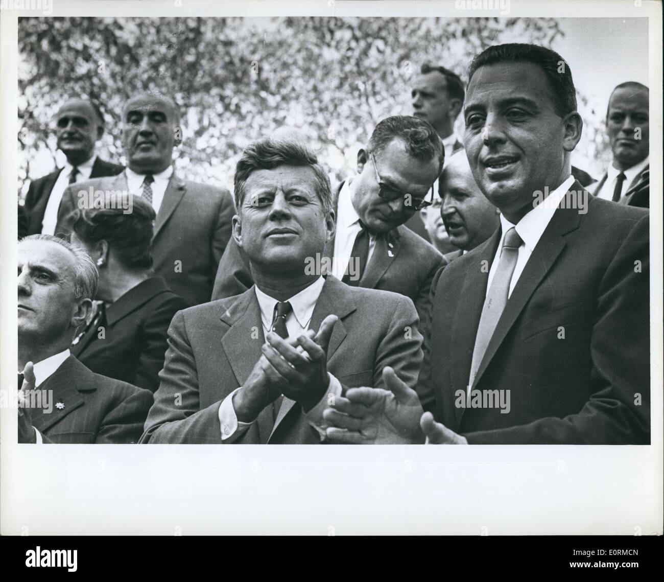 Jan 1, 1960 - J F K e il sig. Fortune Papa, Columbus giorni New York 1960 Foto Stock