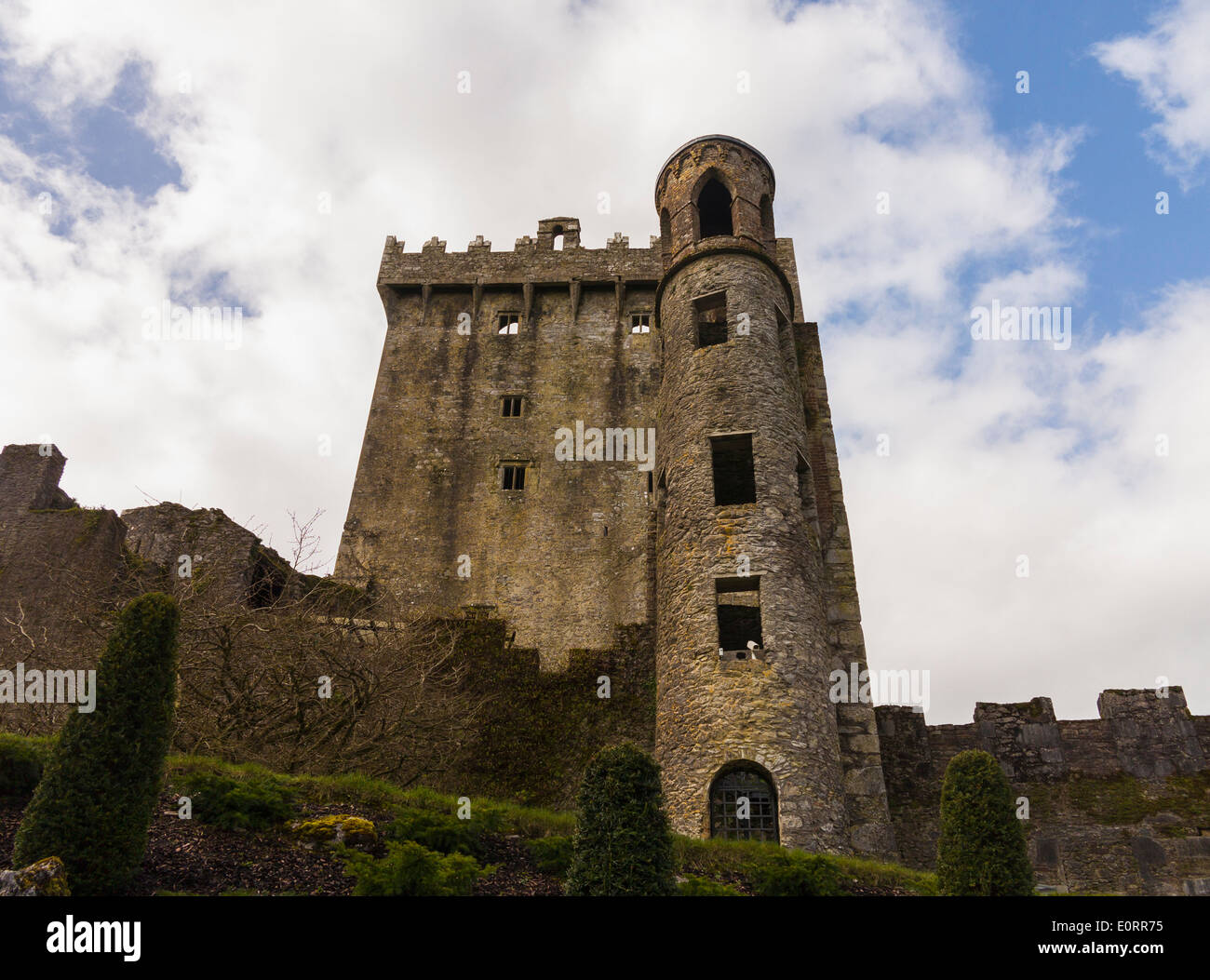 Blarney Castle, nella contea di Cork, Irlanda - Vista della vecchia torre Foto Stock