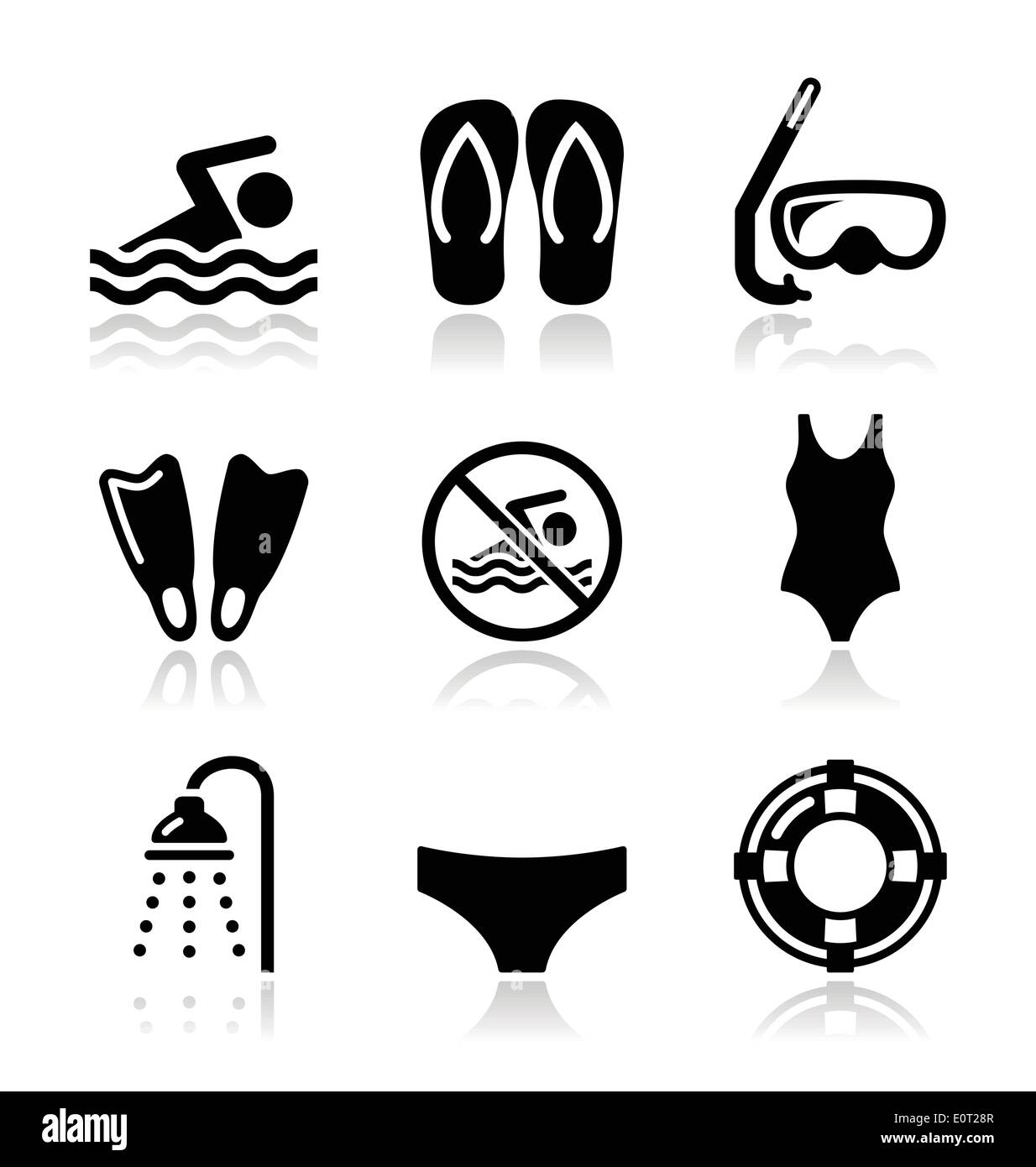 Nuoto, immersioni, sport vettore set di icone Illustrazione Vettoriale