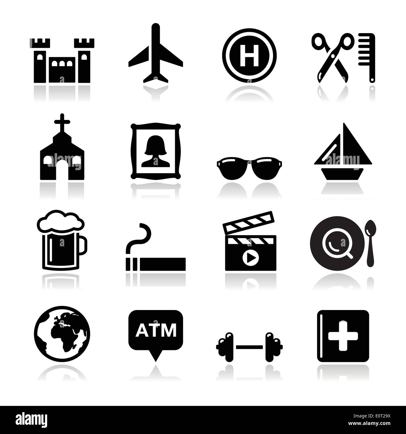 Viaggi turismo e trasporti set di icone - vettore Illustrazione Vettoriale