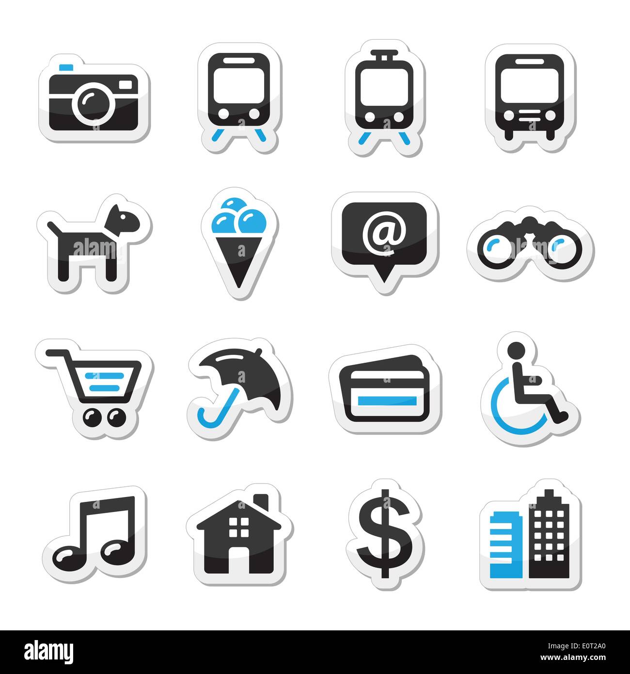 Viaggi turismo e trasporti set di icone - vettore Illustrazione Vettoriale