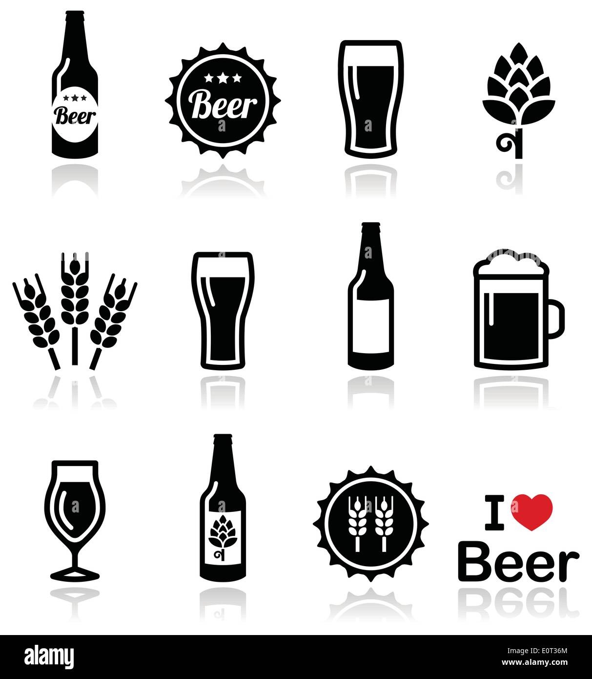 Vettore di birra set di icone - Bottiglia di vetro, Pinta Illustrazione Vettoriale