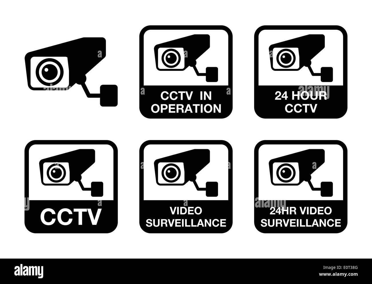 Telecamera TVCC, sistemi di video sorveglianza set di icone Illustrazione Vettoriale