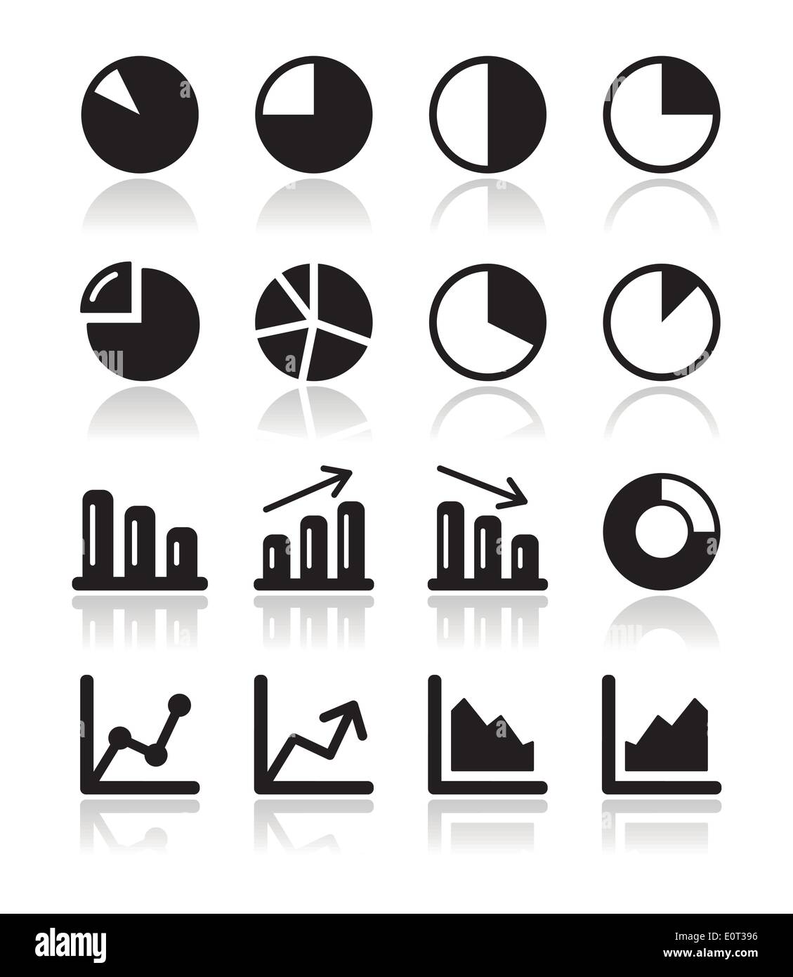 Chart grafico nero set di icone per infographics Illustrazione Vettoriale