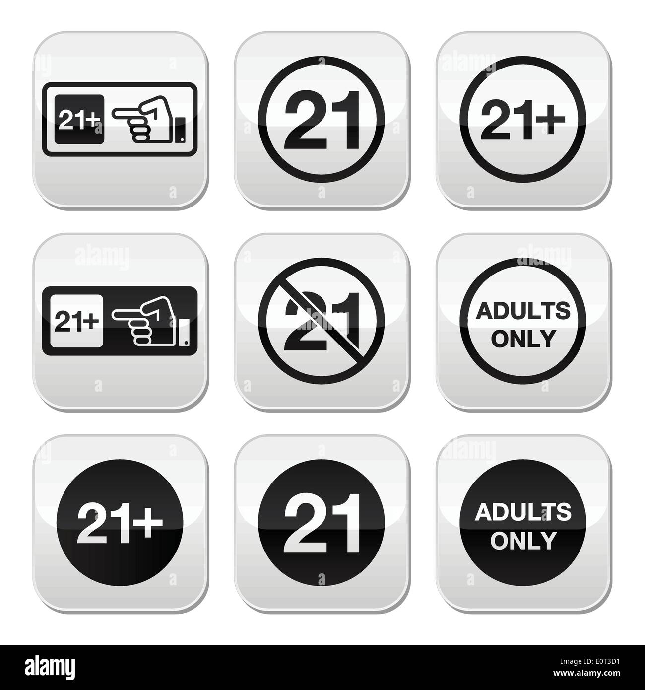 Sotto 21, solo gli adulti un cartello di segnalazione pulsanti Illustrazione Vettoriale