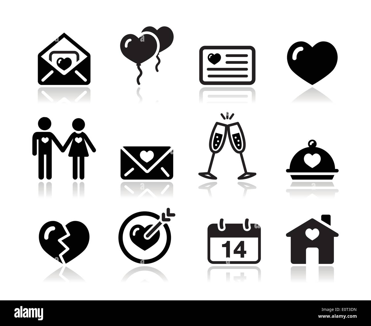 Amore nero Valentine icona impostare Illustrazione Vettoriale