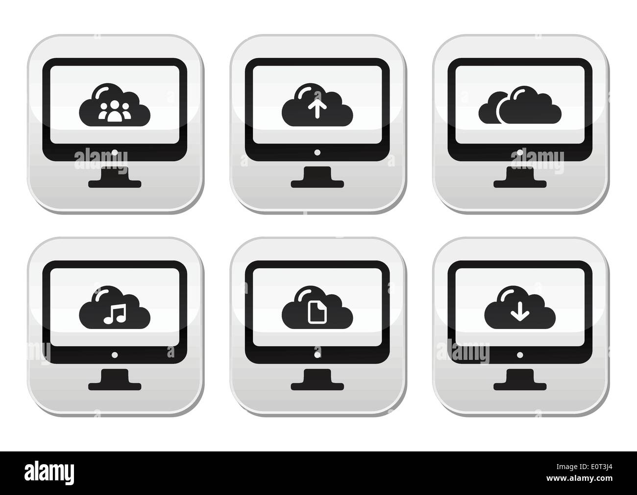 Computer e vettore di cloud i pulsanti impostati per il web Illustrazione Vettoriale