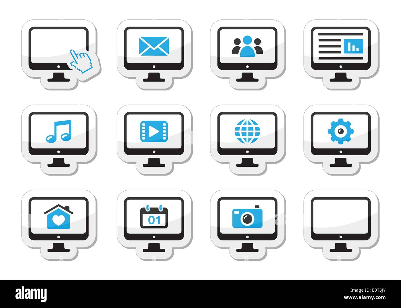 Sullo schermo del computer icone vettoriali impostato Illustrazione Vettoriale