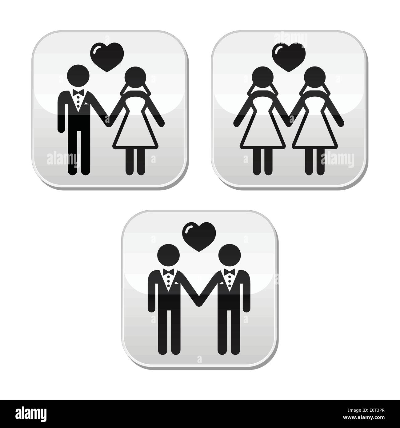 Nozze sposò hetero gay e pulsanti di coppia Illustrazione Vettoriale