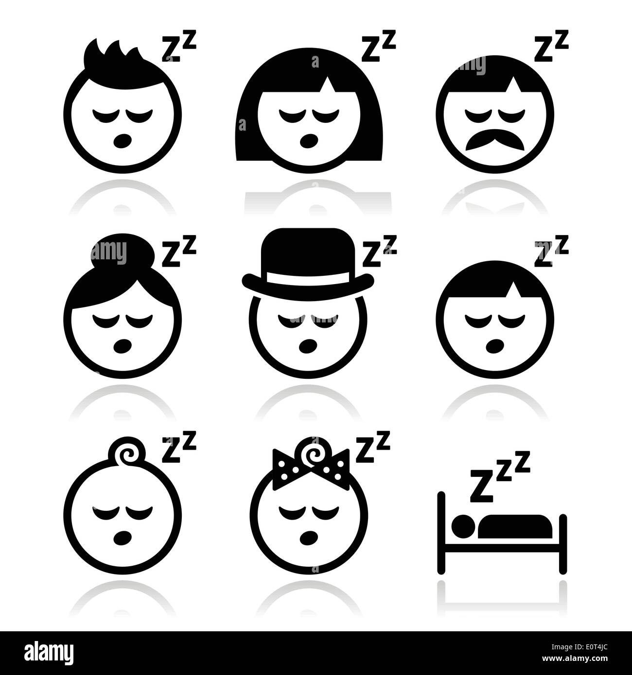 Dormire, Sognare la gente volti set di icone Illustrazione Vettoriale