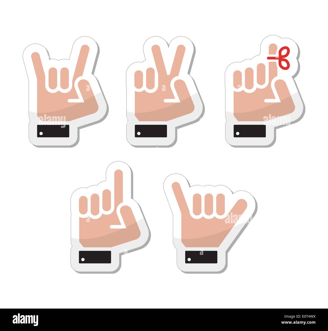 Vettore di mano gesti e segnali e segni - vittoria, rock, etichette punti Illustrazione Vettoriale