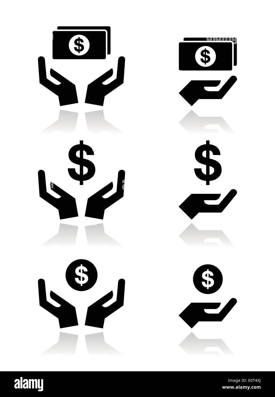 Le mani con la banconota del dollaro, moneta vettore set di icone Illustrazione Vettoriale