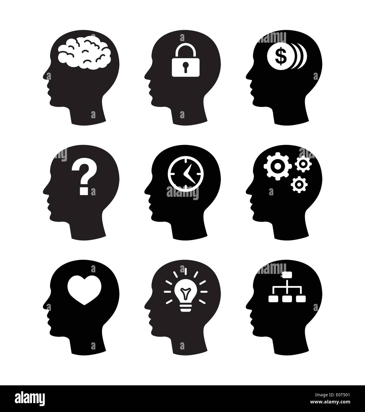 Testa brain vector set di icone Illustrazione Vettoriale