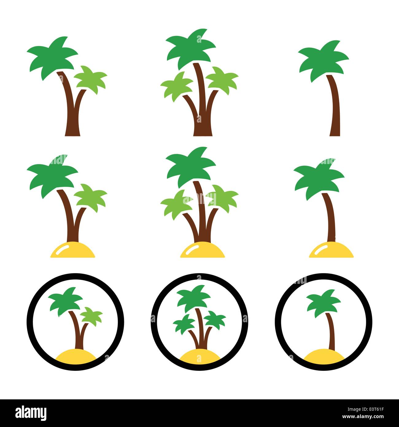 Alberi di palma, esotici vacanze sulla spiaggia vettore set di icone Illustrazione Vettoriale