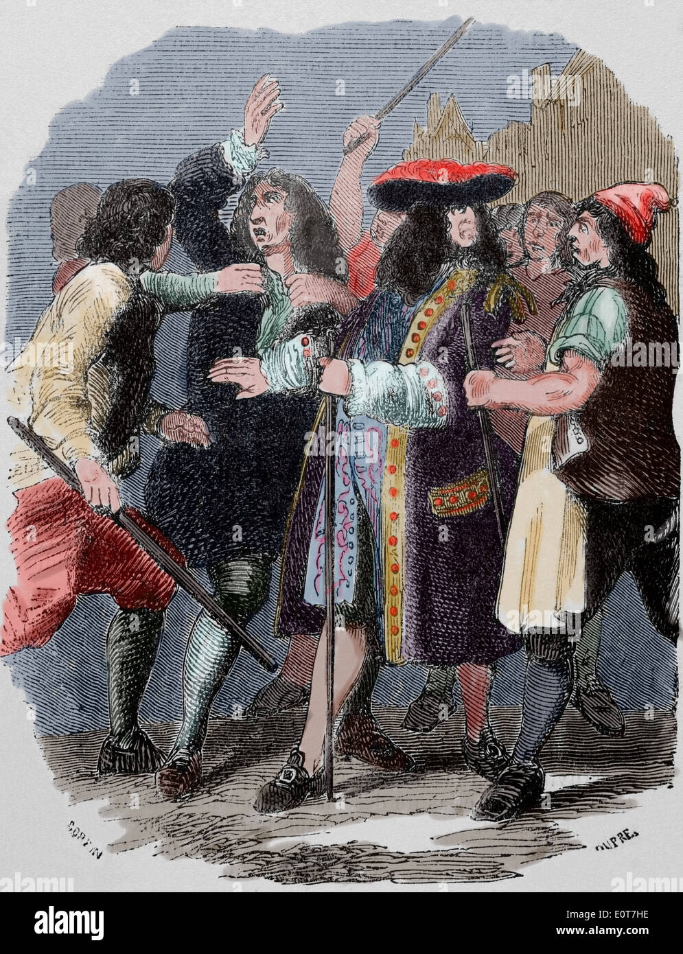 John Law (1671-1729). Economista scozzese. Il Regent, duca d'Orleans, salvataggio di legge. Incisione. Colorati. Foto Stock