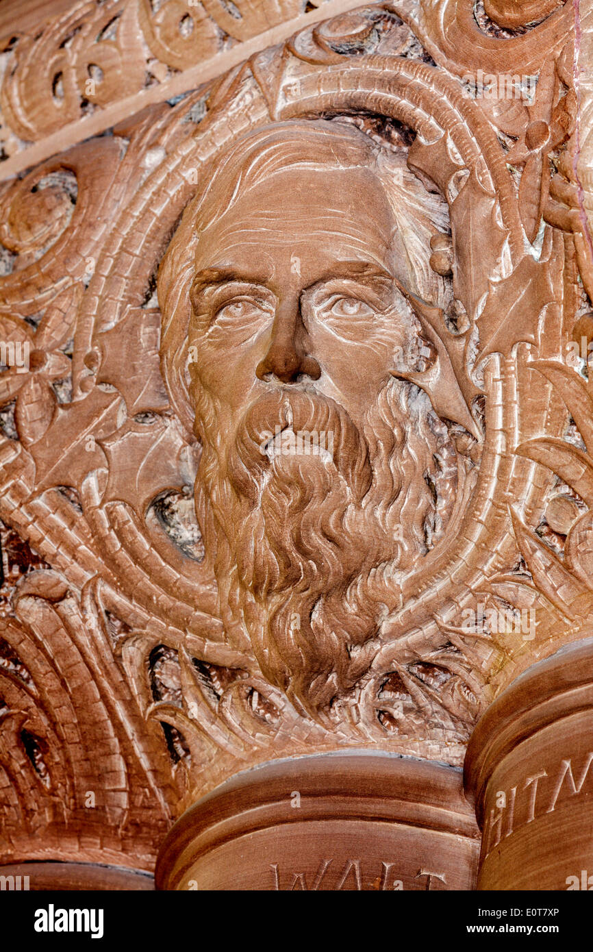 Il carving del poeta Walt Whitman, in Campidoglio dello Stato di New York, in Albany. Foto Stock