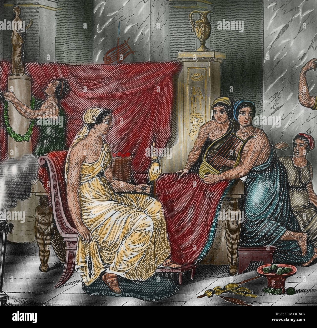 Grecia antica. Interno di una dimora greco.del XIX secolo. Colorazione successiva. Xix secolo. Foto Stock