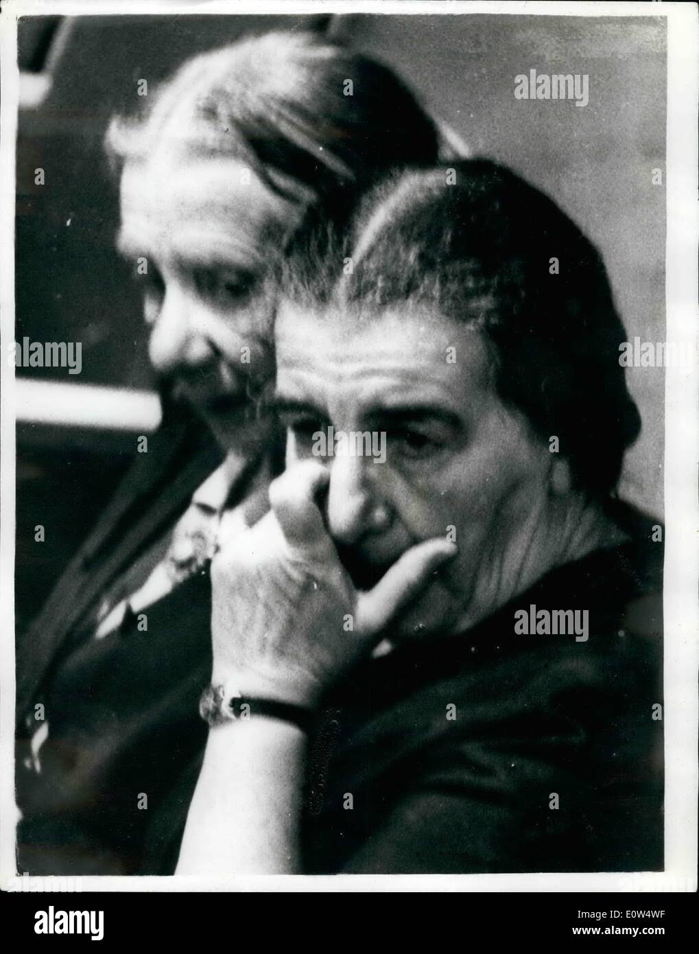 Maggio 04, 1961 - 4-5-61 IsraelÃ¢â'¬â"¢s donna Ministro degli Esteri a Eichmann Trial Ã¢â'¬â€oe IsraelÃ¢â'¬â"¢s Ministro degli Affari Esteri, Golda Foto Stock