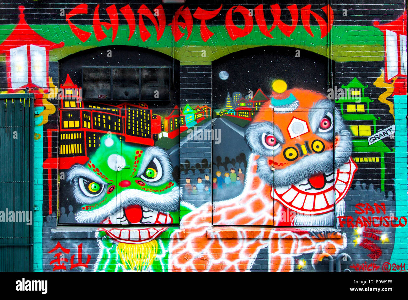 Graffiti, Chinatown di San Francisco, California, Stati Uniti Foto Stock