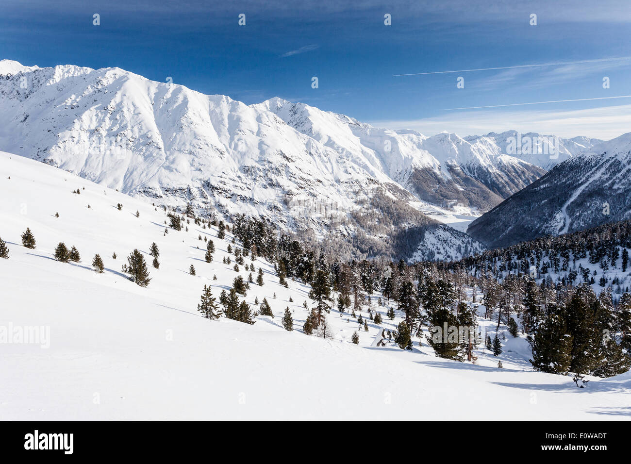 Vista della montagna Stotz visto dalla Val Lagaun, nei pressi di Maso Corto in Val Senales, Korbeck sul retro, in Val Senales Foto Stock