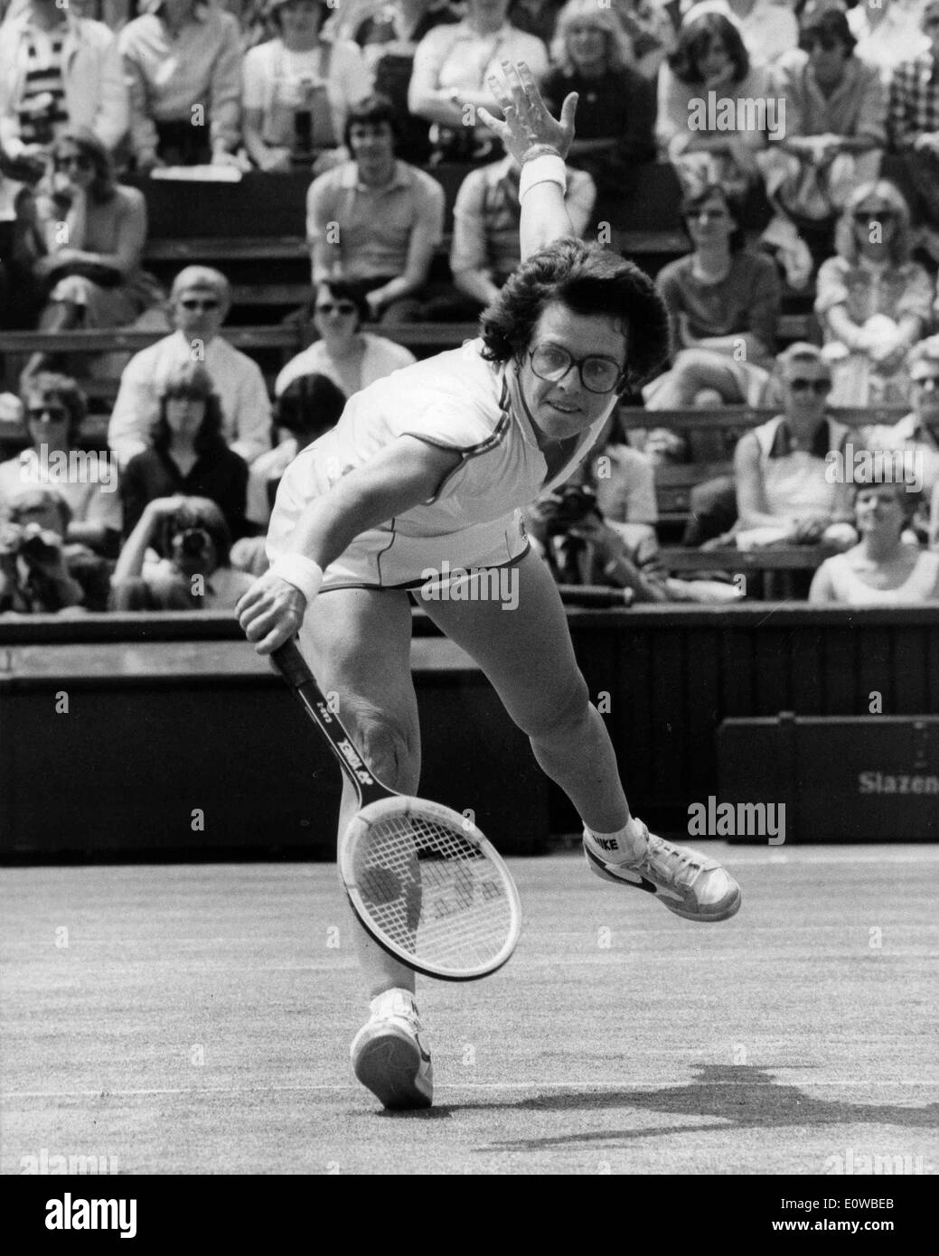 Giocatore di Tennis Billie Jean King durante il match Foto Stock